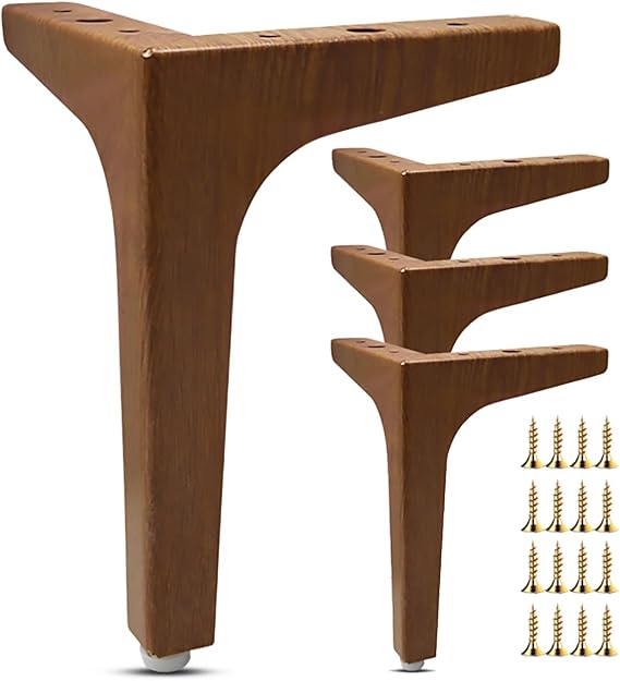 4Pcs Metal Furniture Legs, Heavy Duty Sofa Legs, Waterproof, Rust-Proof, Triangle DIY Metal Cabinet Legs Sofa Table Feet (Walnut,13cm/5.1in)