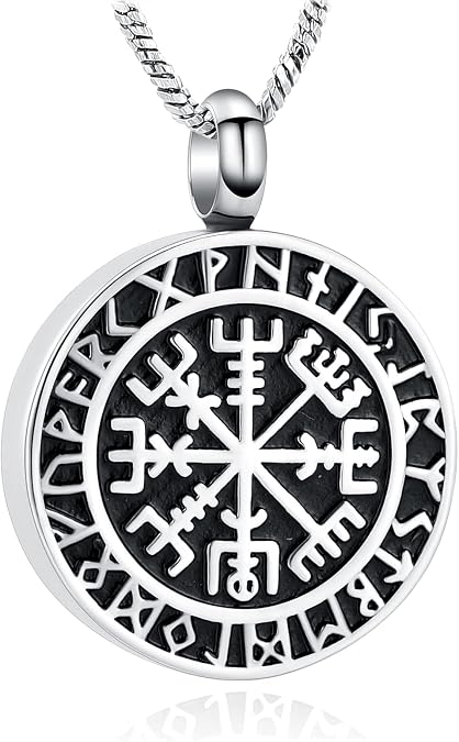 Yinplsmemory Cremation Jewelry Viking Runic Compass Urn Necklace for Ashes for Men Ashes Keepsake Memorial Jewelry for Human/Pet Ashes