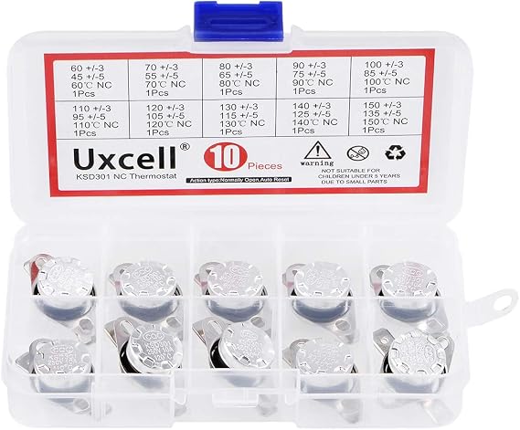 uxcell 10pcs NC KSD301 Thermostat 60-150C(140-302F) Temperature Thermal Control Switch 60 70 80 90 100 110 120 130 140 150C Normally Close Assortment Kit