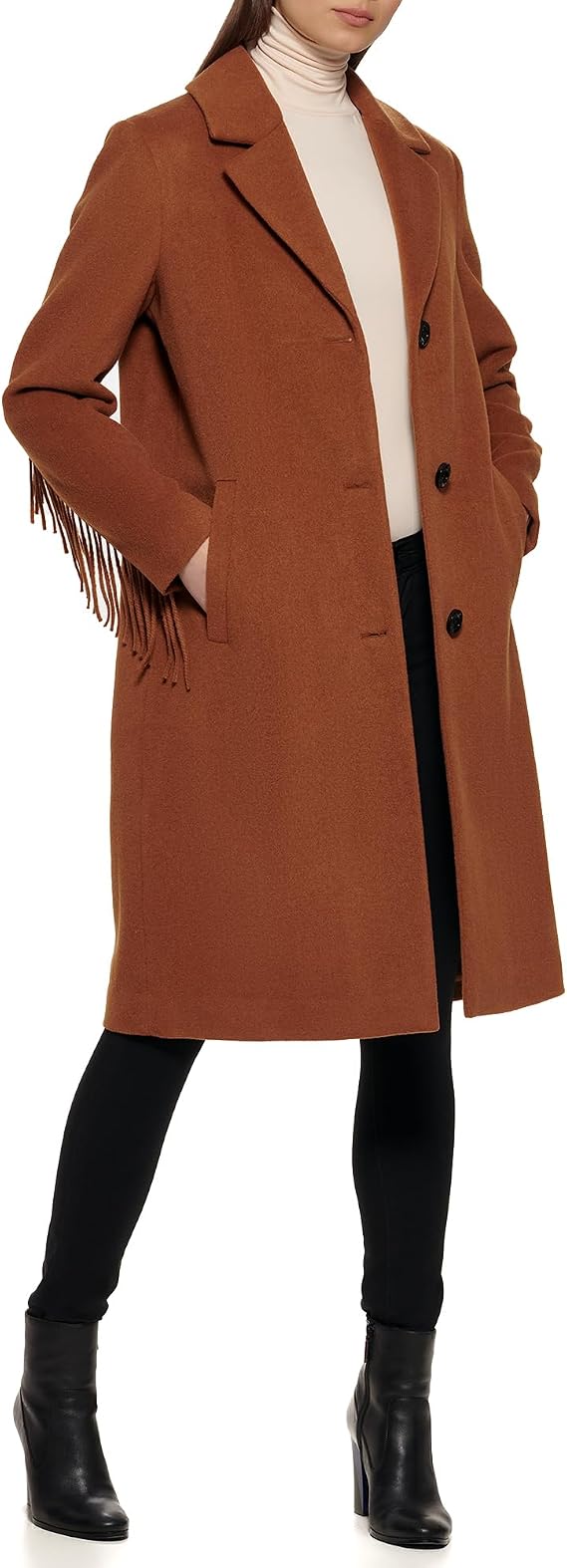 Kenneth Cole Women's Fringe Wool Blend Overcoat
