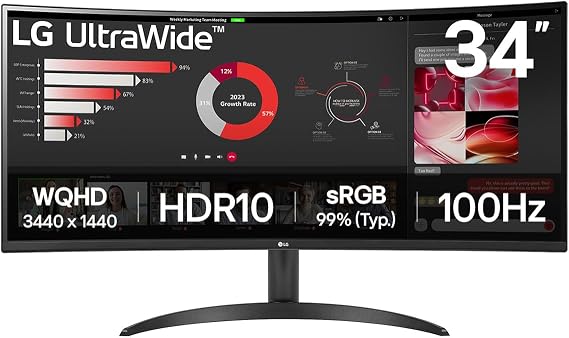 LG 34WR50QK-B Monitor PC 864 cm [34] 3440 x 1440 Pixel Wide Quad HD Nero (LG UltraWide 34WR50QK-B - LED monitor - curved - 34 - 3440 x 1440 WQHD @ 100 Hz - VA - 300 cd/m? - 3000:1 - HDR10 - 5 ms - 2