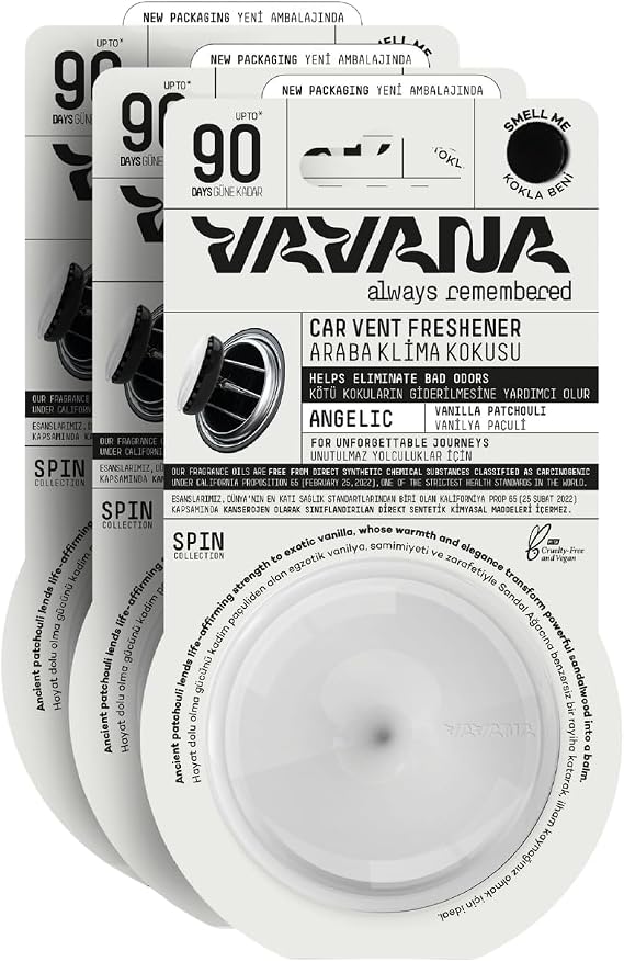 VAVANA Spin Car Air Conditioner Scent - Professional Car Scent | BPA & Liquid Free | 90 Days Effective Set of 3 (ANGELIC)