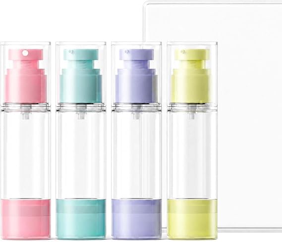 4 Pack Airless Pump Bottles, 1 oz Leakproof Travel Bottles with Pump for Toiletries, Small Empty Containers with Lids for Lotion Creams Serum Skin Care Shampoo Cosmetic Moisturizer Dispenser