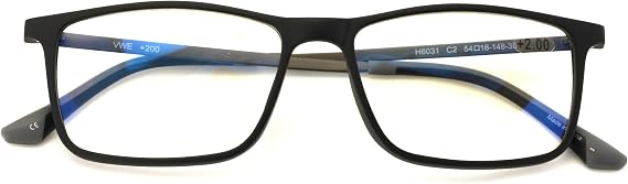 TR90 With Flexible Titanium B Temple Rectangle Reading Glasses - Blue AR Coating - Reduce fatigue, strain, dry eye from computer usage. (Matte Black, 1.75)