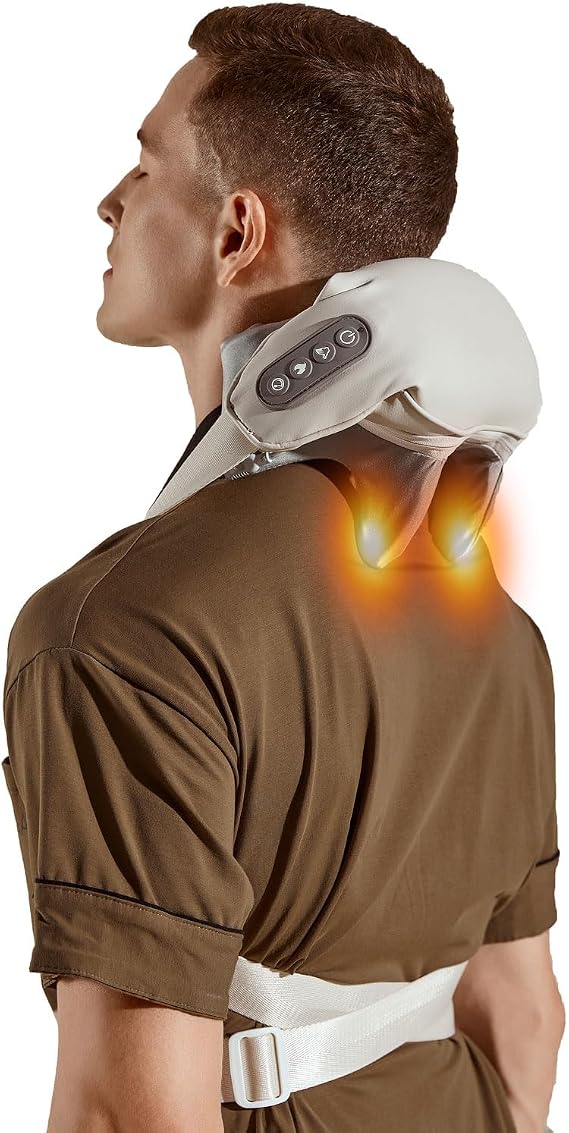 HZC Neck Massager with Heat, Electric Back Massager for Pain Relief Deep Tissue, Wireless Shoulder Massager Human-Hand-Like Kneading Squeeze Massage Pillow Squeeze Trapezius Muscles Device