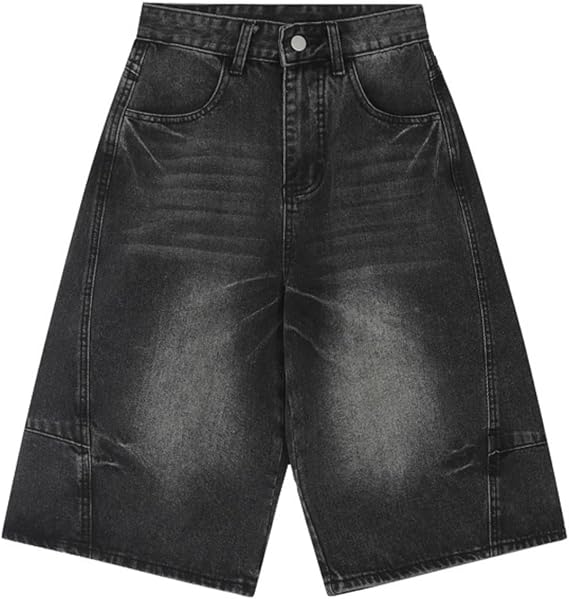 Jorts Y2k Distressed Denim Shorts Vintage Wide Leg Short Pants Grunge Streetwear Men Cropped Jeans Unisex Fashion