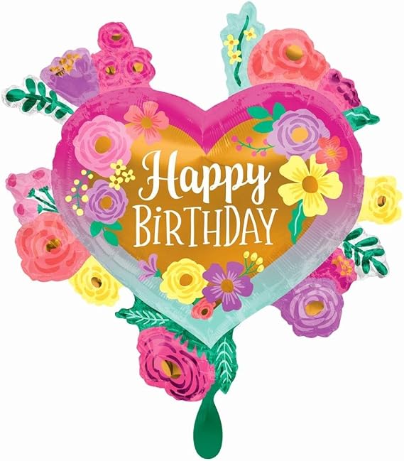 Anagram 41259 Happy Birthday Painted Flowers Foil Mylar Party Balloon, 27", Multicolor, Pack of 1