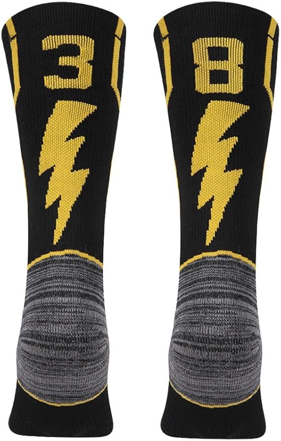 KitNSox Sports Number Socks, Mens Womens Running Football Basketball Mid Calf ID Socks Black 1 Pair