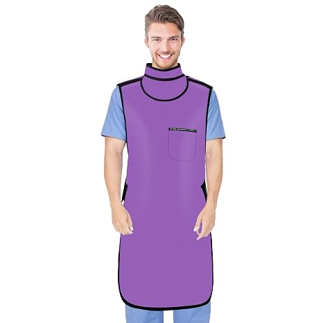 Xray Protective Lead Apron with Thyroid Shield - 0.5mmPb Lead Apron Lightweight Dental Lab Apron for Hospitals Labs Nursing Homes Purple