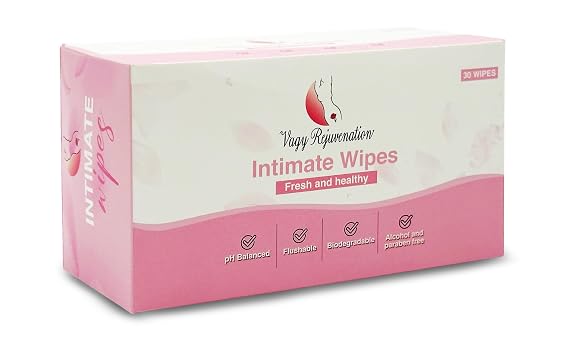 Vagy Rejuvenation Intimate Feminine Wipes Hypoallergenic Wipes for Women with Aloe & Vitamin E pH-Balanced, Biodegradable, Travel-Friendly Feminine Hygiene Post-Workout & Daily Use (30 Count)