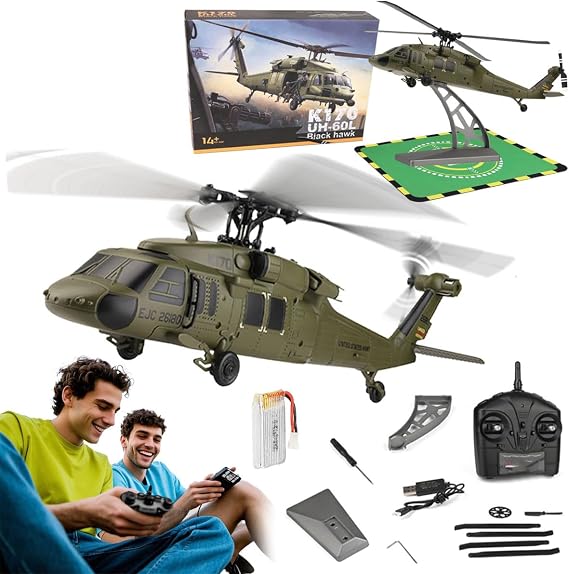 Aetheria WL K170 RC Helicopter with Altitude Hovering, 2.4G 4CH Remote Control Military Gyroscope Aircraft, UH-60L Brushless Motor 6G/3D Stunt Flybarless Plane for Adults - RTF