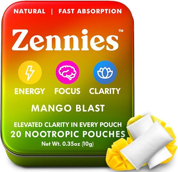 Caffeine Nootropic Pouches, Nicotine Free, Alpha GPC, Mango Blast, 1 Pack | With Alpha GPC, L-Tyrosine, L-Theanine, Lion's Mane, Cordyceps & Reishi, No Sugar or Artificial Sweeteners