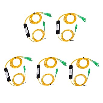 SC APC 1X2 Singlemode Fiber Optical Splitter FBT Fiber Optical Splitter SC/APC 1:2 Fiber Optic Pigtail Splitter for Fibre Optical Communication System Tapered Box Splitter, 5pcs