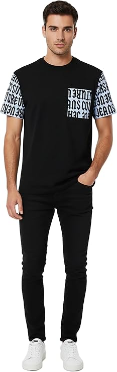 VERSACE JEANS COUTURE Black Mens Logo-Print Black T-Shirt with Blue Accents-XXL