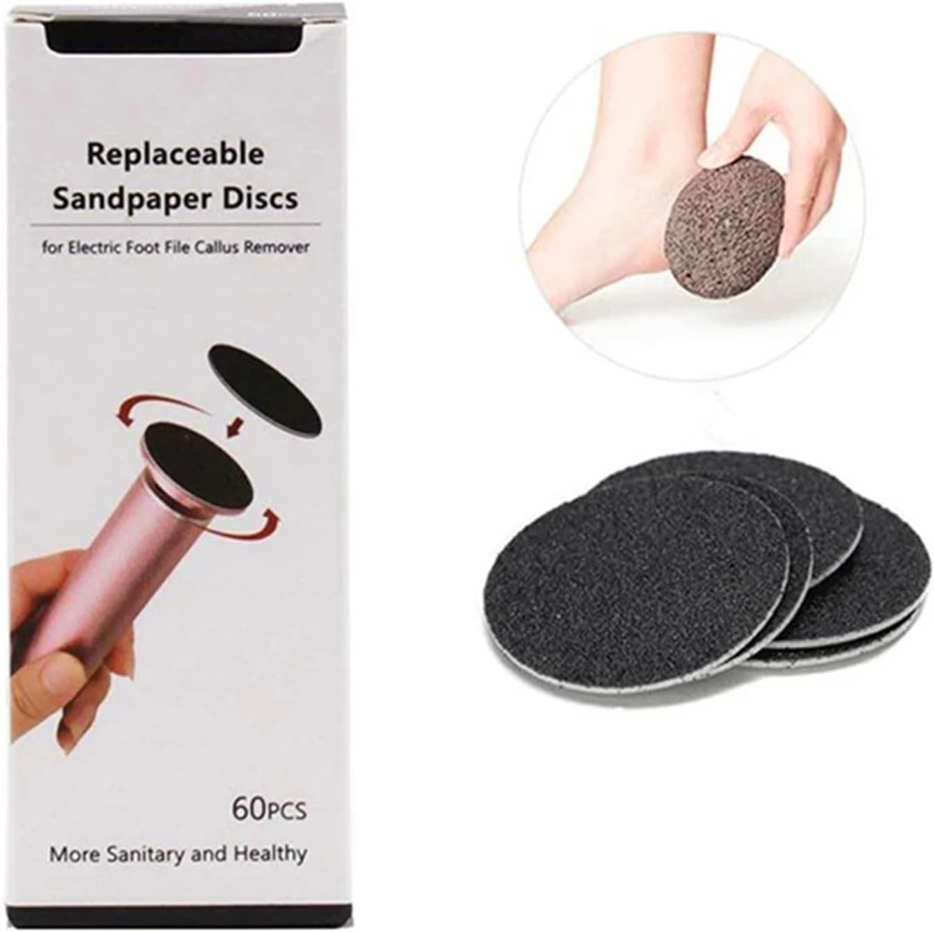 Yimart Sanding Bands,60 Pieces Replacement Sandpaper Discs for Electric Foot File Adjustable Speed Callus Remover Tool Sandpaper Pad Disks Replaceable for Men Women Dead Cracked Hard Skin 80 Grit