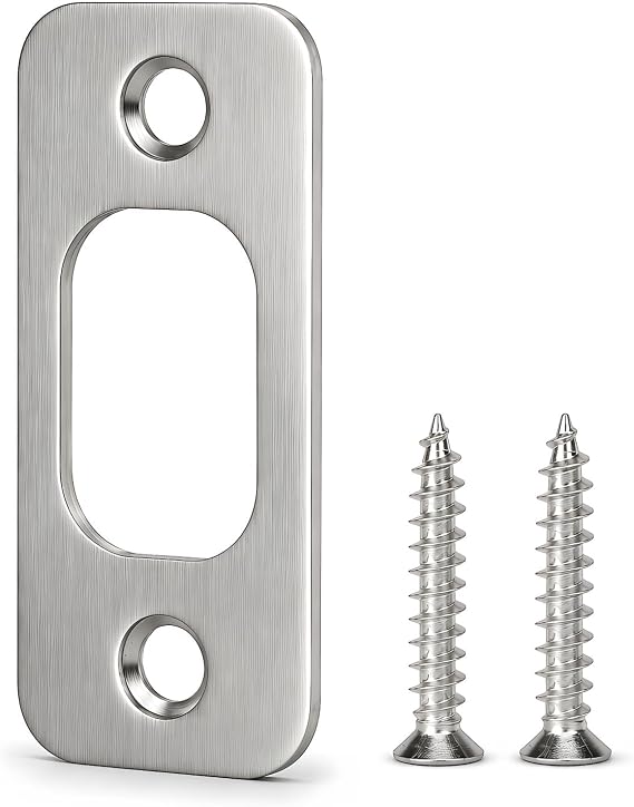 Round Corner Deadbolt Strike Plate, 1" X 2 1/4 Door Backplate, Stainless Steel 1 Pack, Brushed Nickel