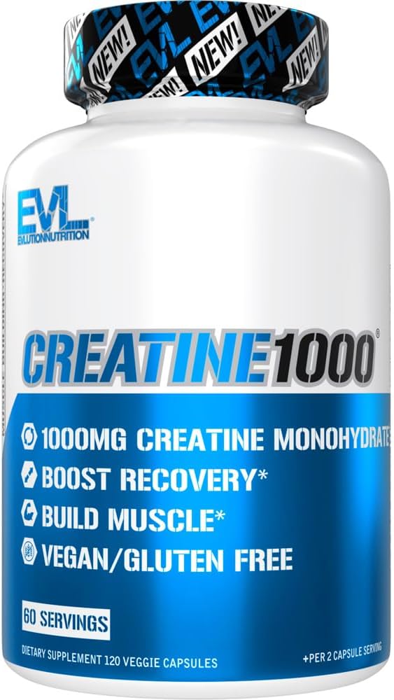 EVL Creatine Monohydrate Capsules Pre & Post Workout Supplement 60 Servings