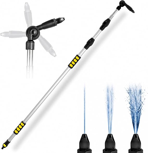20ft Reach Telescopic Gutter Cleaning Tools from the Ground Rain Gutter Cleaner with Heavy Duty Bendable Wand, Hose Attachment, Extension & Connecting Adapter | O-Ring Leak Proof Design