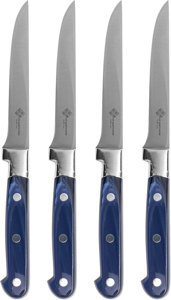 Le Thiers Prince Gastronome 4 Steak Knives Set w/Royal Blue Hdl