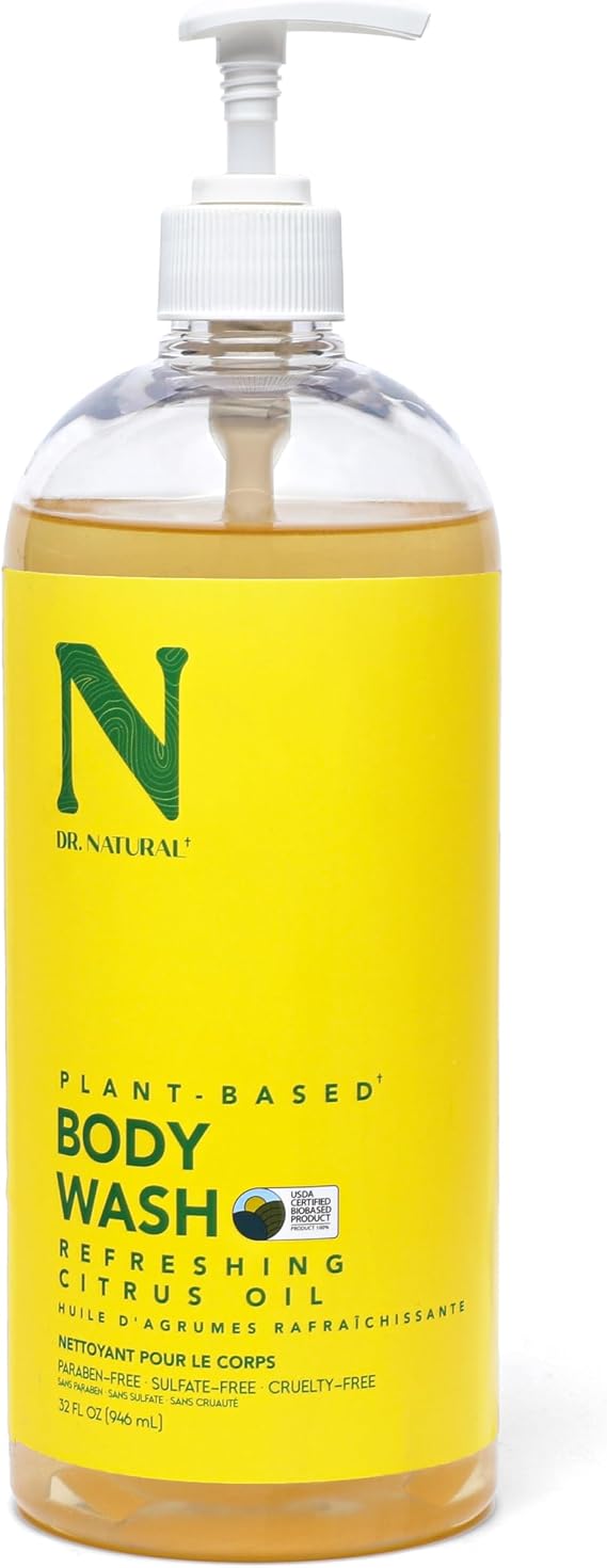 Dr. Natural Refreshing Citrus Oil Body Wash - Dry Skin Moisturizing Natural Body Wash with Shea Butter and Coconut Oil - For Family and Pets - 946 ml