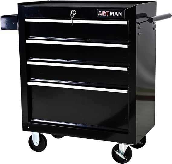 4 Drawers Rolling Tool Chest on Wheels, Multifunctional Tool Cart Tool Storage, Drawers Rolling Tool Trolley Organizer Tool Case for Garage,Warehouse,Workshop,Repair Shop (4 Drawers-Black)