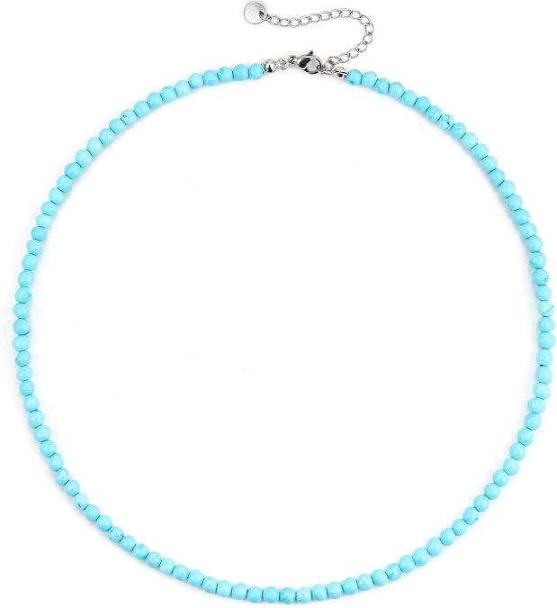 Eaciy Boho Beaded Necklace for Women - Natural Turquoise Beaded Necklaces Choker Summer Beach Necklace Natural Cloroful Bead Necklaces for Teen Girls Handmade Boho Jewelry Birthday Gift