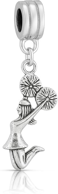 Sexy Sparkles Cheerleader Dangle Charm Bead, 4.5mm Core Slide-On Pendant Fits European Style Snake Chain Bracelets