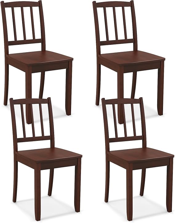 GIANTEX Farmhouse Dining Chairs Set of 4, Wood Kitchen Chair w/Ladder Back | Rubber Wood Legs & Curved Backrest, Modern Diner Chair, Wooden Side Chairs for Study, Dining Room, Load 400 LBS, Brown