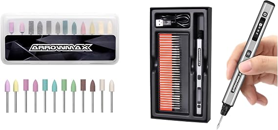 AM ARROWMAX Mini Engraving Pen & AM ARROWMAX 12 Pcs Assorted Shape Polishing Bits