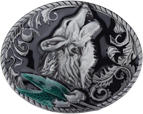 Mens Norse Viking Wolf Head Belt Buckle Jewelry, Vintage Punk Howling Wolf Leaf Punk Rock Western Cowboy Belt Buckle for Men