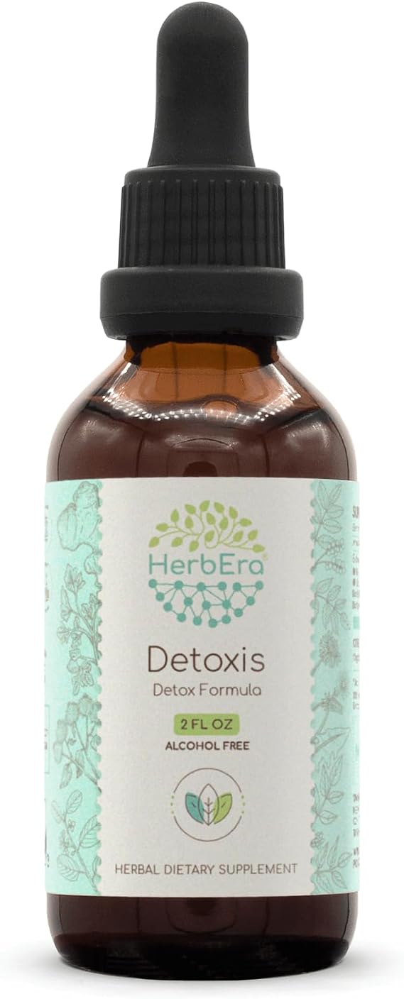 HerbEra Detoxis B60 Alcohol-Free Extract Tincture: Burdock Root, Cilantro, Dandelion Leaf and Root, Turmeric, Oregon Grape, Cascara Sagrada Bark; Wildcrafted: Prickly Ash Bark. Detox Formula 2 Fl Oz