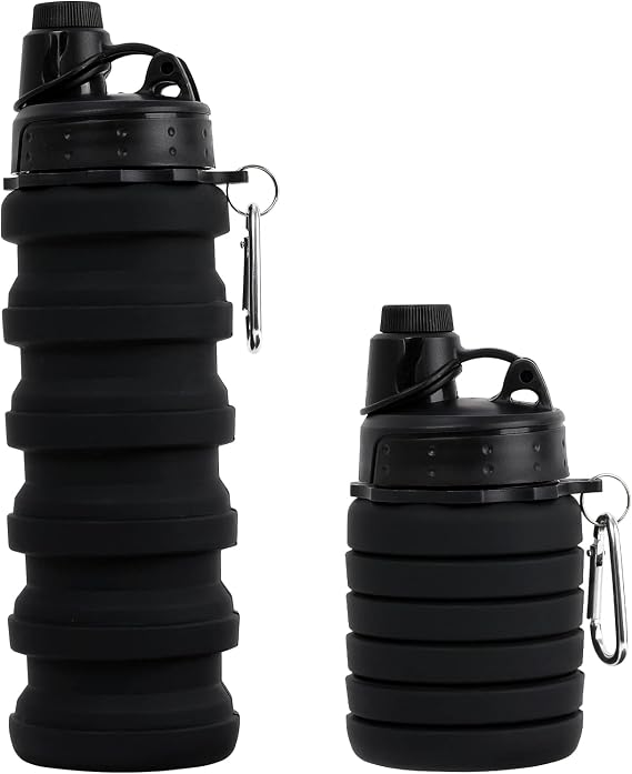 Collapsible Water Bottle for Adults, Boys, Students, Kids, Reusable Silicone Foldable Water Bottles for Travel Camping Hiking, Portable Sports Water Bottle, Black
