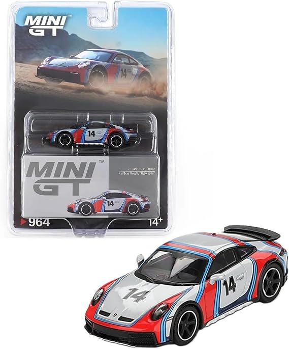 1:64 Diecast Model Car Compatible with Porsche 911 Dakar Rally 1978 Ice Grey Metallic Limited Edition by Mini GT MGT00964