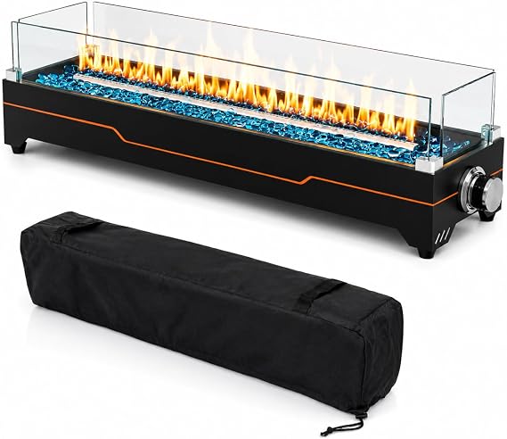 Grisun 28" Table top Fire Pit with Glass Wind Guards for Patio & Camping