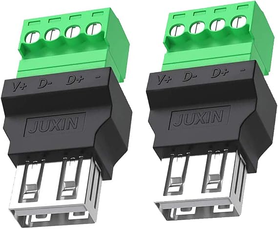 2PCS 300V 8A USB 2.0 Type A Female to 4 Pin Screw Terminal Connector | USB Extension and Repair,No soldering required,Removable terminal