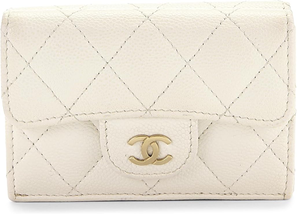 Pre-loved White Caviar Classic Flap Compact Wallet, White
