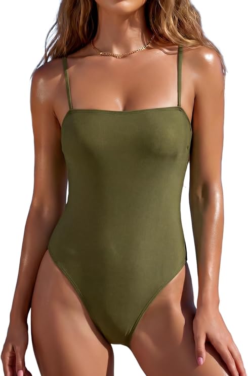 RELLECIGA Women's One Piece Swimsuits Bandeau Tummy Control Bathing Suit