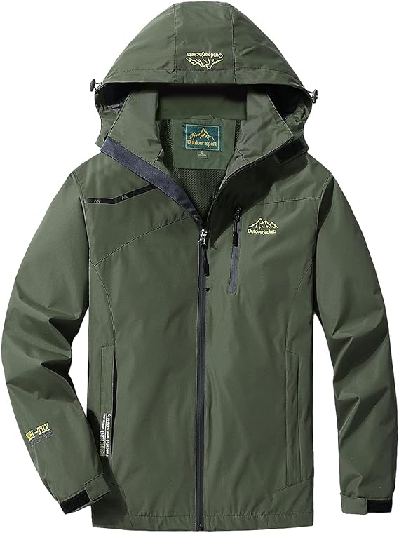 Men's Waterproof Rain Jacket Outdoor Lightweight Sports Outerwear Windproof Hiking Camping Rain Coat