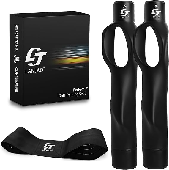 Golf Grip Trainer 2 Pack with Swing Correcting Arm Band, Golf Training Aid, Golf Grip Kit,Grip Trainer Golf Club to Help Train Correct Hand Position