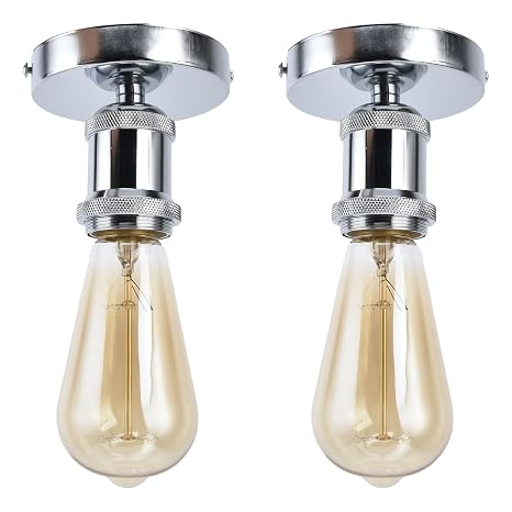 Lamp Socket, 2Pcs E26/E27 Bulb Socket Base Decorative Lamp Holder Light Fixture Silver Ceiling Bulb Socket Wall Mounted