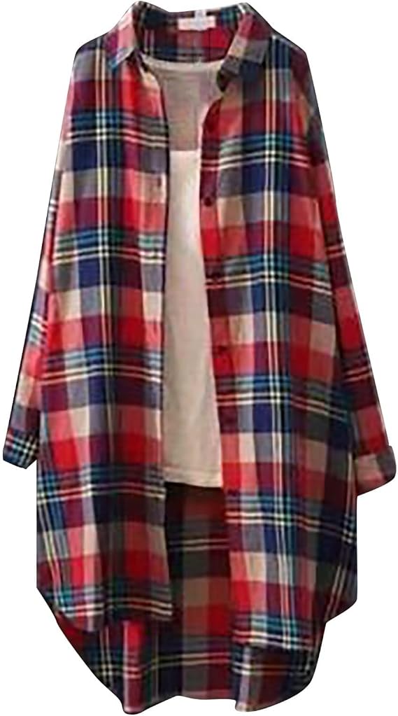 2024 Plaid Shirts for Women Women's Cotton Blouses Cardigan for Women Button Down Long Shirt Jacket Long Sleeve Cardigan