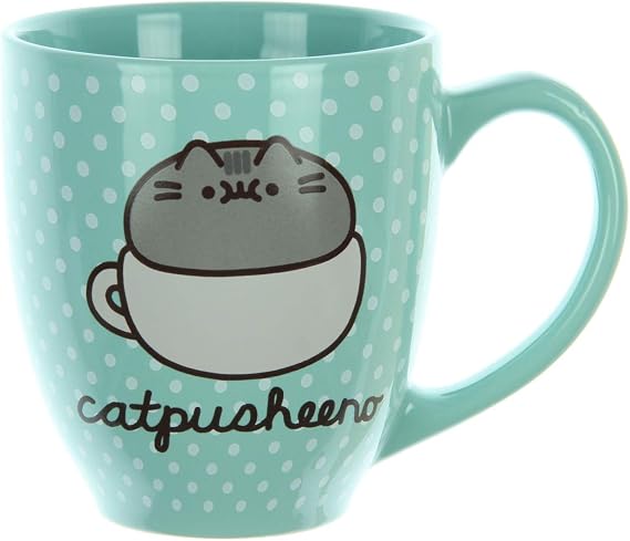 Pusheen Coffee Mug Polka Dot Cute Gifts Cat Mug Lovers Cool Blue 18 Oz Catpusheeno Mug (Mint Polka Dot)