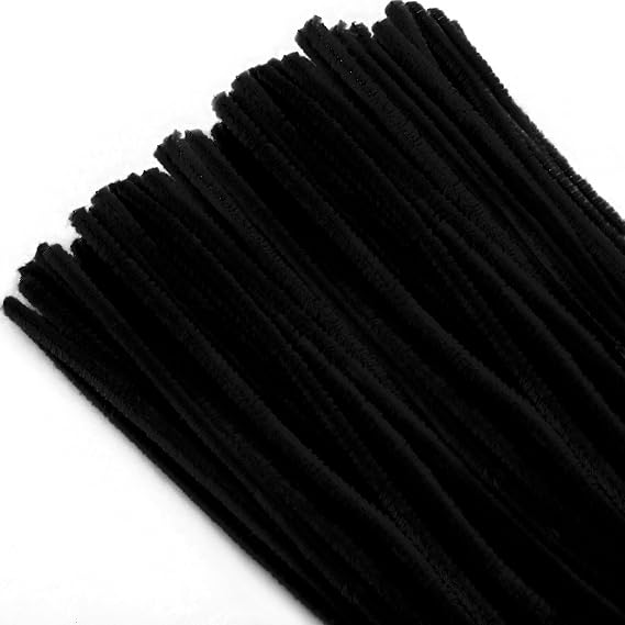 TOAOB 100pcs Black Pipe Cleaners Craft Supplies Chenille Stems | 6mm x 12 Inch Fuzzy Pipe Cleaners Halloween Craft Supplies for DIY Art Crafts Home Decorations