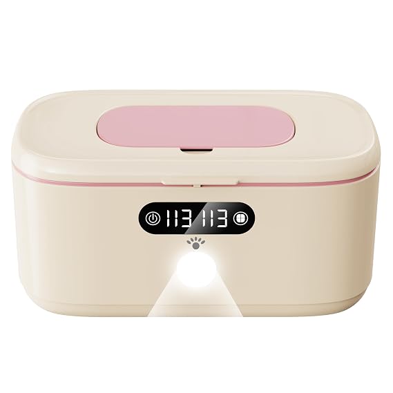 Wipe Wamer for Vehicle and Home Use, Baby Wet Wipes Dispenser and Diaper Wipe Warmer with Night Light,Temperature Display,No Need Water and Sponge, F and C Convertible - Beige 110~240V