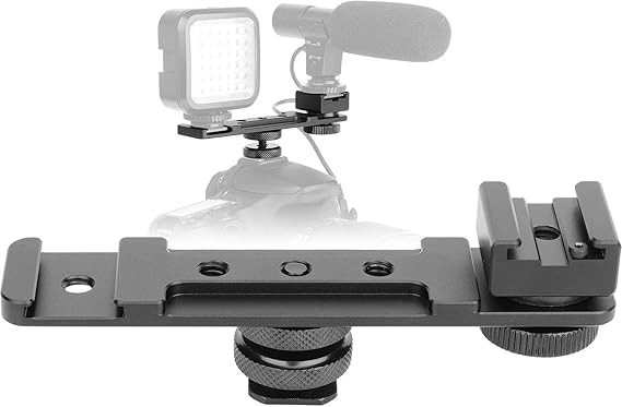 ChromLives Hot Shoe Extension Bar Mount, Cold Shoe Extension Flash Bracket, Dual Straight Mount Flash Bracket Compatible with Nikon Canon Sony Olympus DSLR Camera Camcorder DV
