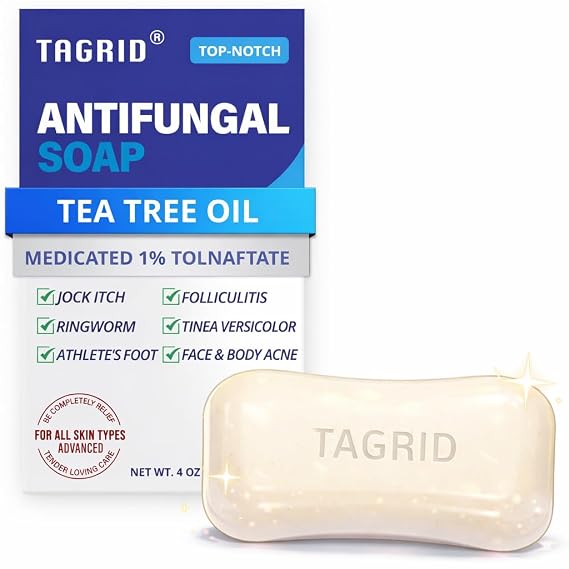 TAGRID Antifungal Soap, Tea Tree Soap, Antifungal Face Wash, Antibacterial Treatment for Body Jock Itch, Ringworm, Athlete's Foot, Folliculitis, Tinea Versicolor, Fungal Acne Treatment (TOP-NOTCH)