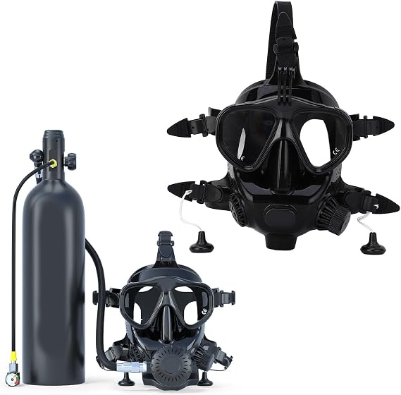 Full Face Snorkel Mask, 180 View Panoramic View Diving Face Goggle with Dry Top Breathing System and Camera Mount Anti Fog & Anti Leak Dive Mask Support for Diving,