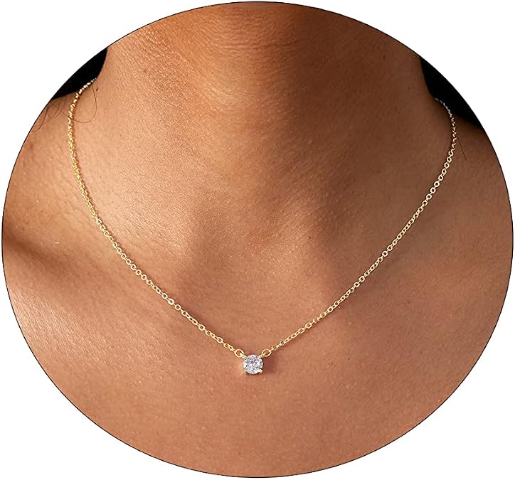 Diamond Necklace for Women, Dainty 14k Gold Plated Flower Necklace | Simple CZ Leaf Pendant Choker Necklaces Trendy Non Tarnish Waterproof Chain Jewelry Gift