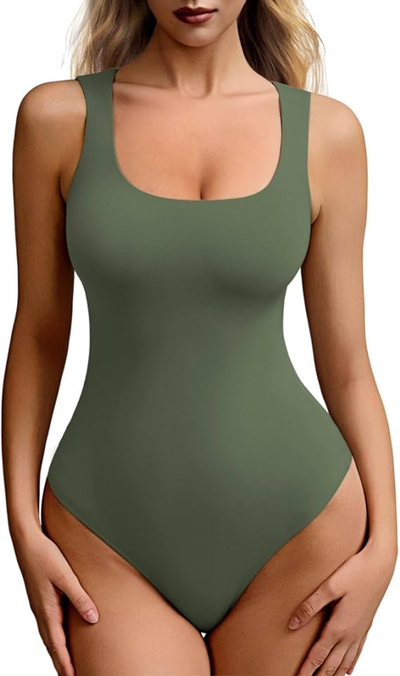 Women's Tank Top Bodysuit - Sexy Sleeveless Square Neck Thong Body Suit Basic Layering Top Daily Outfits Sleek