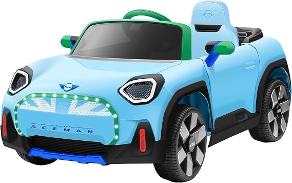 XCAR 12V Kids Electric Car, Power Wheels with Remote Control, Ride on Car Toys with LED Light, 3 Speeds, Blue
